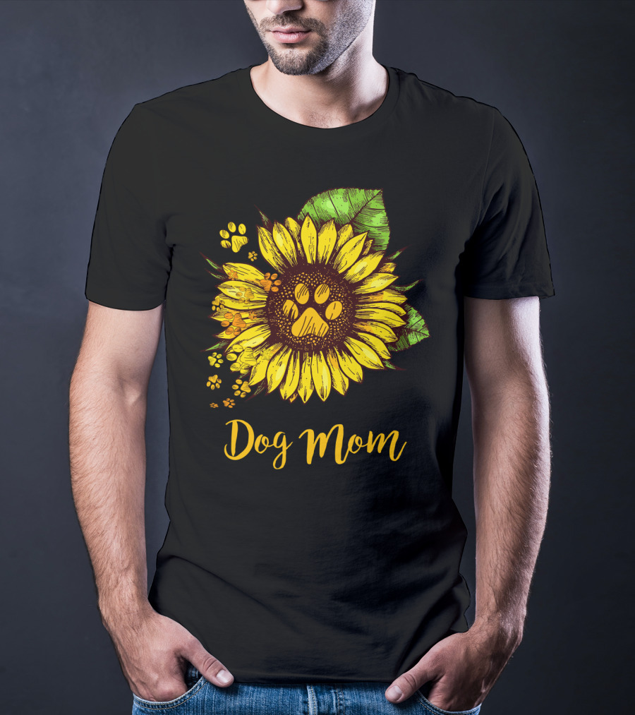 Dog Mom Sunflower With Dog Paw Prints T-Shirt