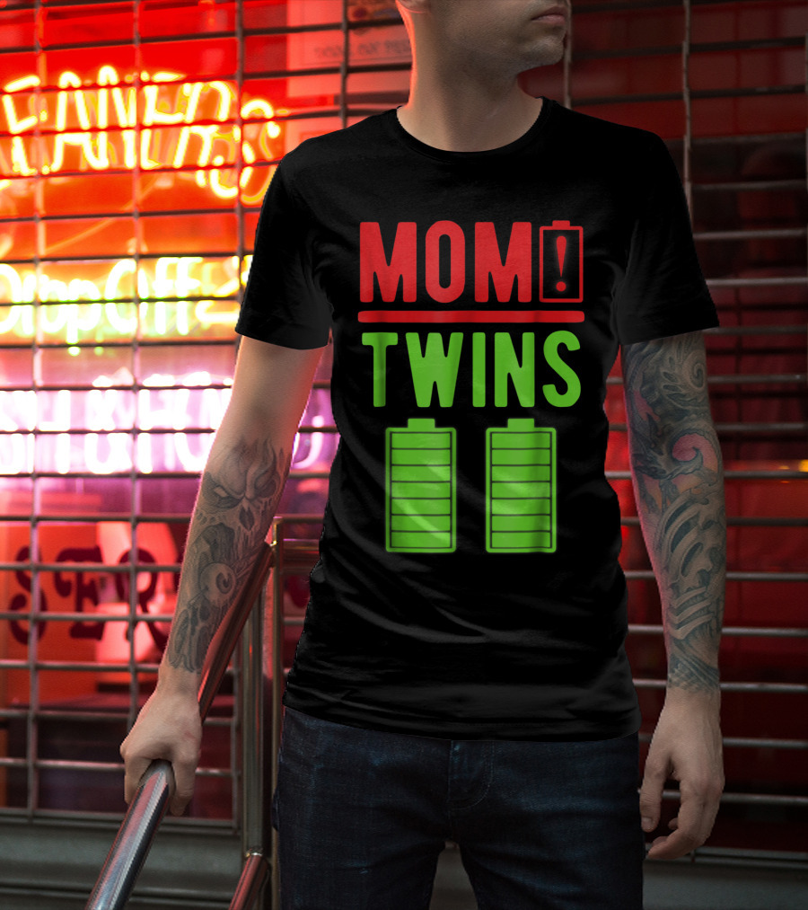 Mom Twins Battery Life Depleted Funny Twins Mom T-Shirt