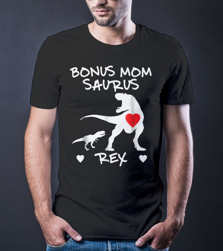 Bonus Mom Saurus Rex Dinosaur Hearts T-Shirt