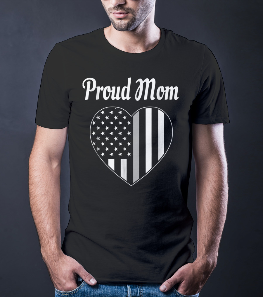 Proud Corrections Officer Mom Thin Gray Line Heart Flag T-Shirt