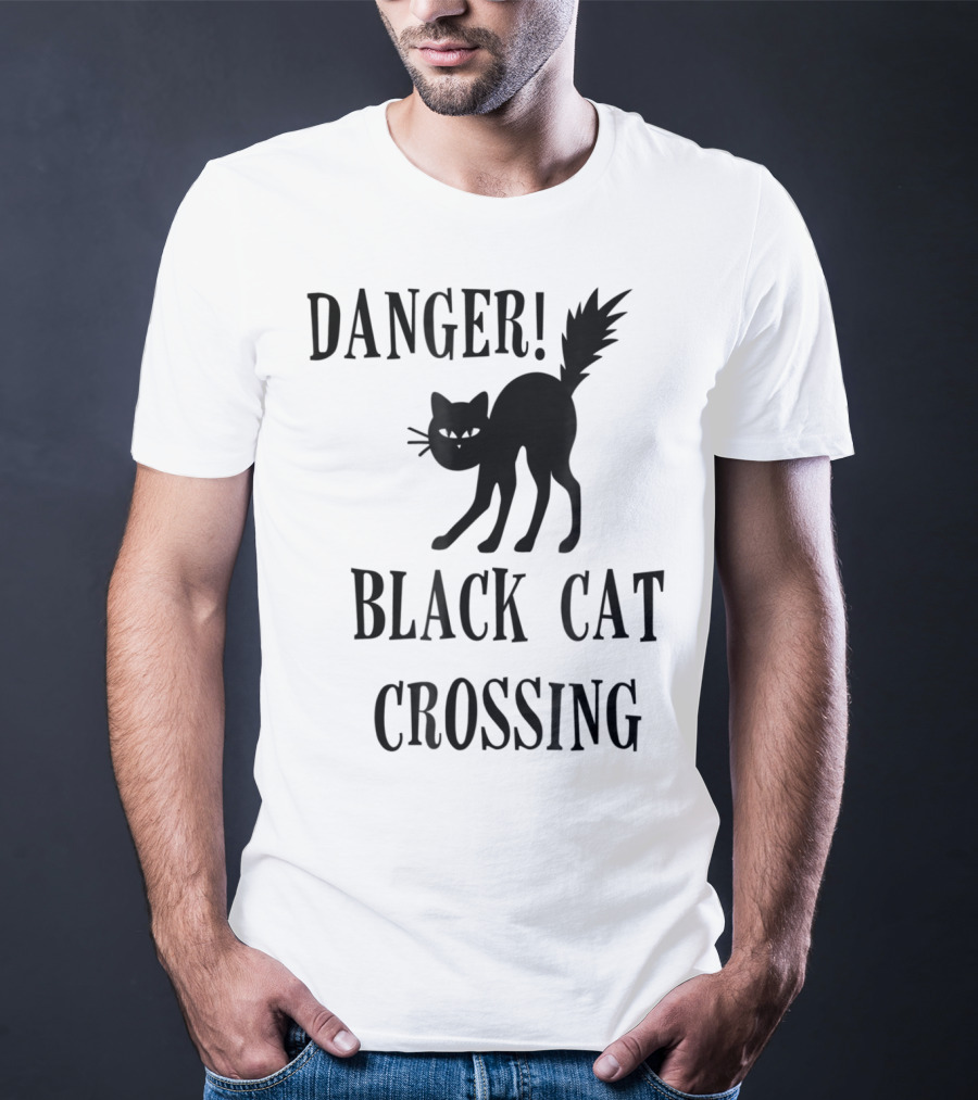 Danger Black Cat Crossing Halloween Teacher Mom Wife3 T-Shirt