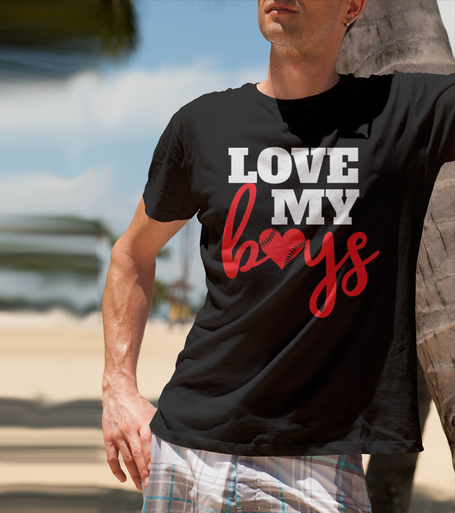 LOVE MY BOYS Baseball Heart T-Shirt
