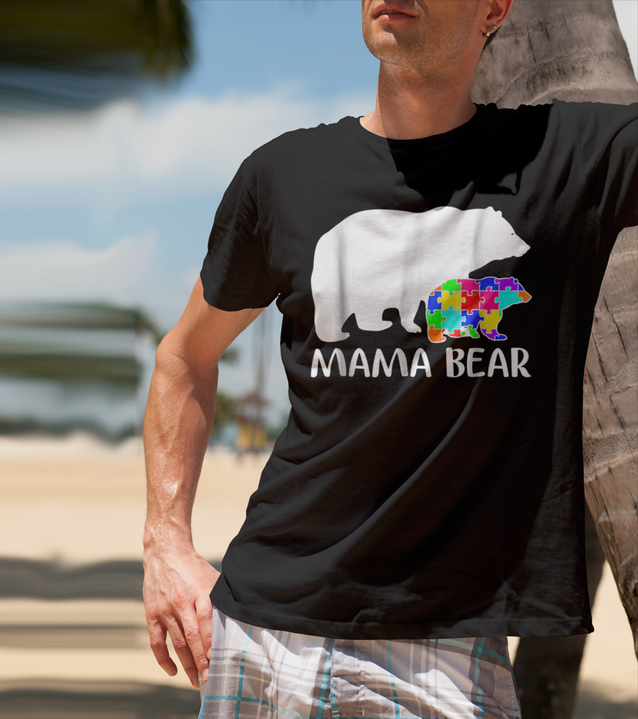 Mama Bear Puzzle Piece Autism Awareness Mother7 T-Shirt