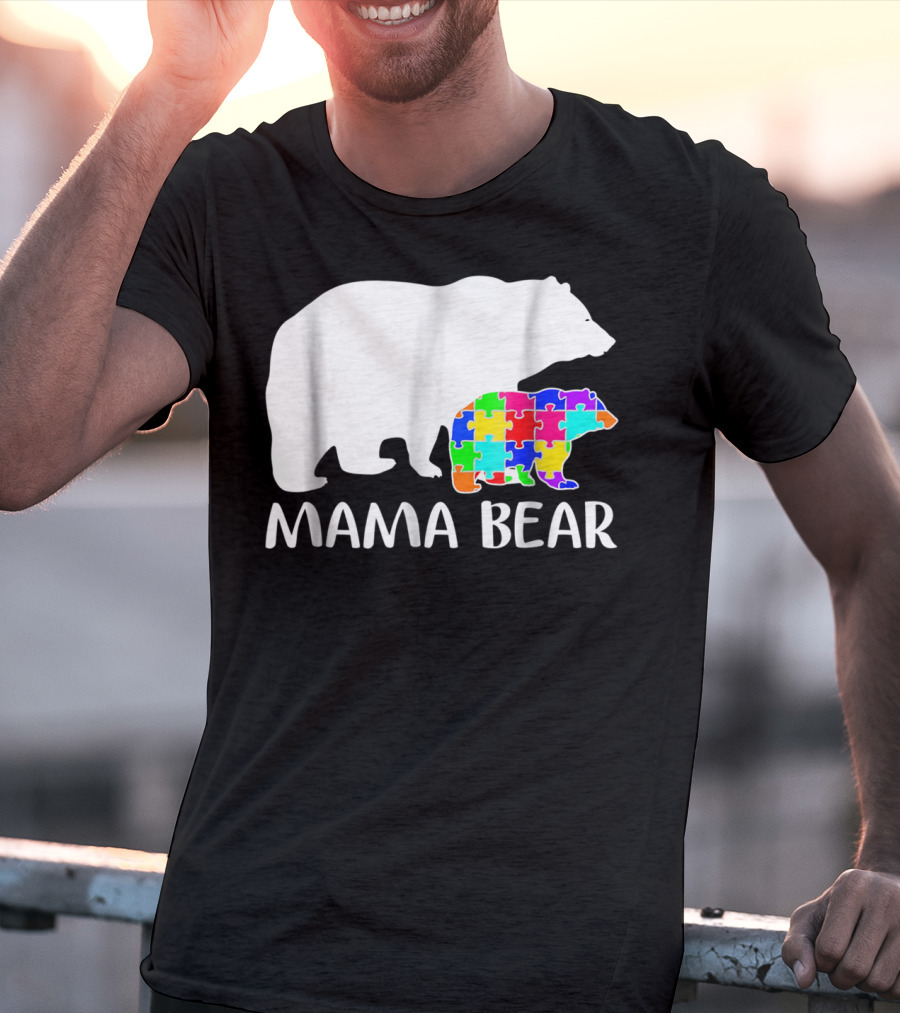 Mama Bear Puzzle Piece Autism Awareness Mother7 T-Shirt