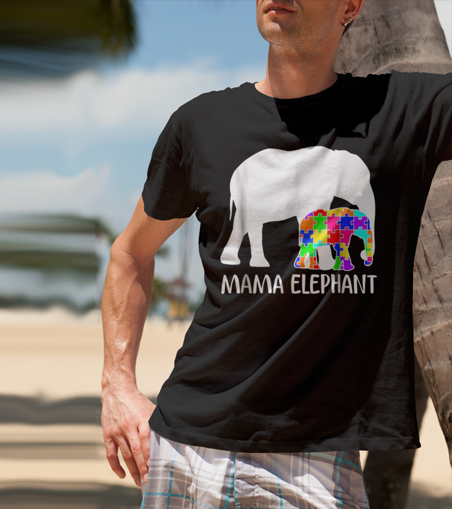 Mama Elephant Autism Awareness Puzzle Elephant Mother T-Shirt