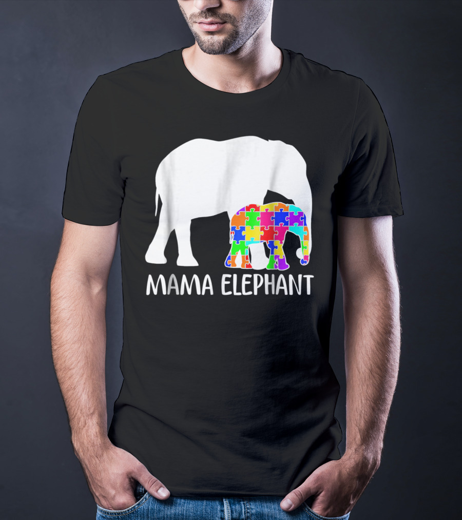Mama Elephant Autism Awareness Puzzle Elephant Mother T-Shirt