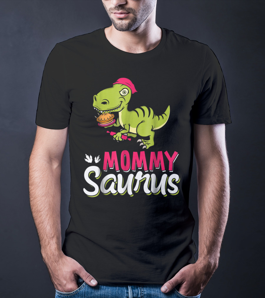 Mommy Saurus T-Rex Dinosaur With Burger And Red Bandana T-Shirt