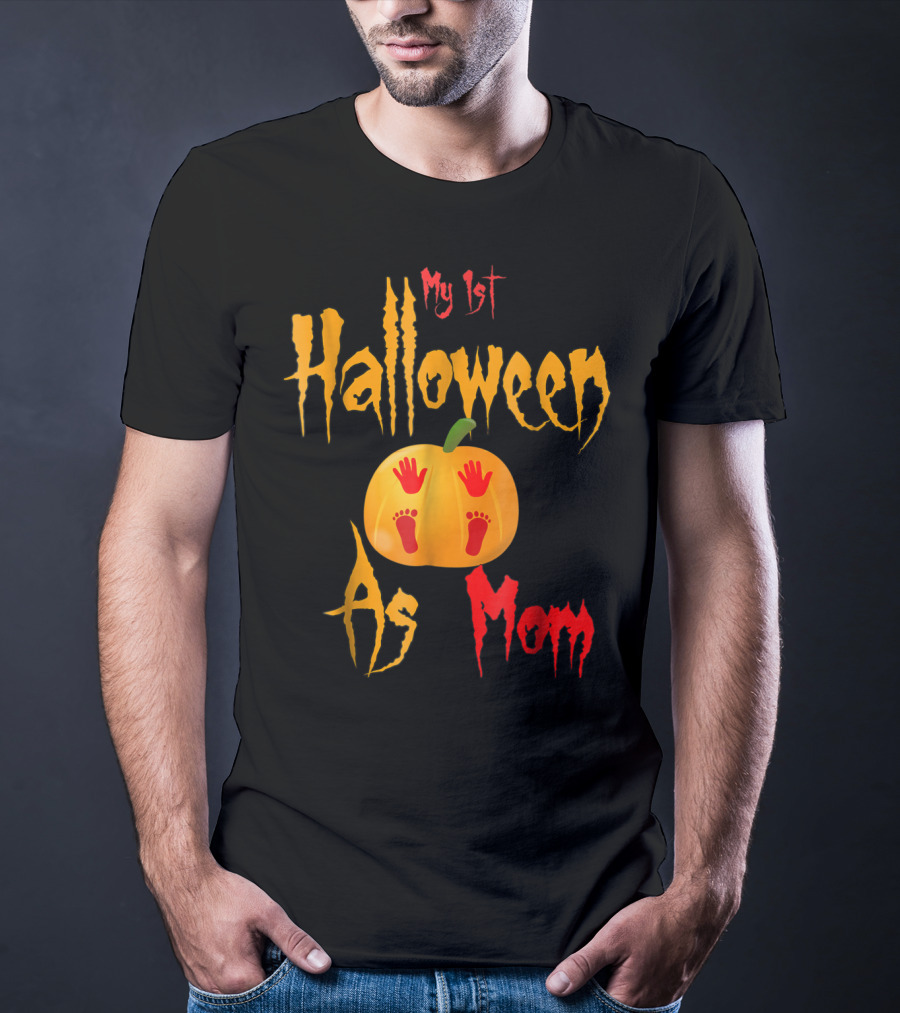 My 1st Halloween As Mom Pumpkin With Baby Footprints And Handprints T-Shirt