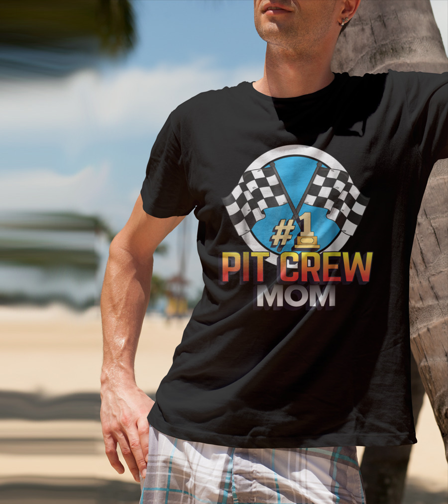 1 Pit Crew Mom Racing Flag T-Shirt