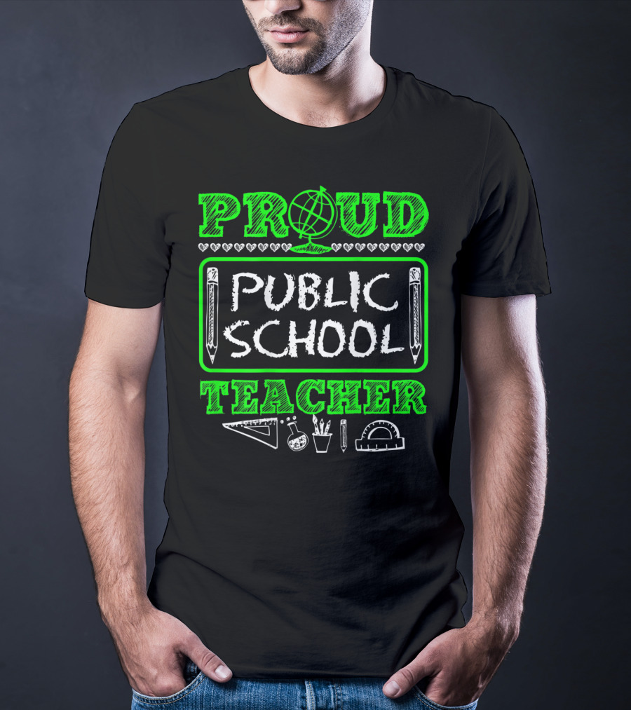 Proud Public School Teacher Educational Icons Heart Accents T-Shirt