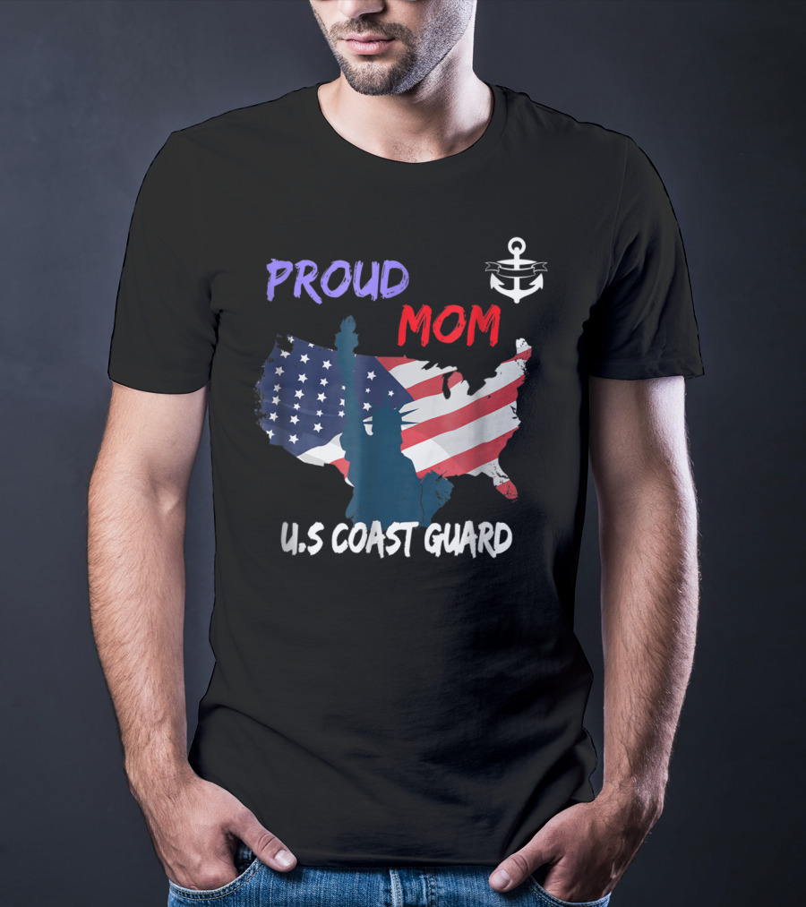 Proud Mom U.S. Coast Guard Anchor Flag Map T-Shirt