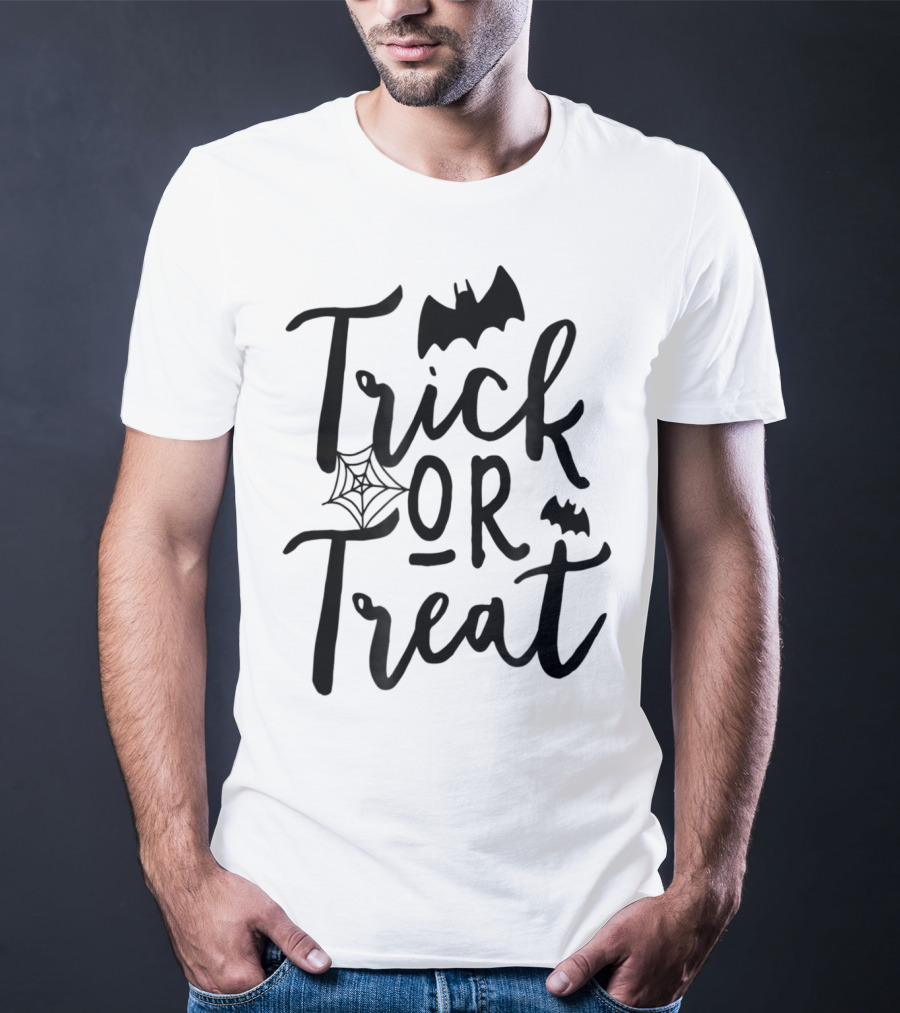 Trick Or Treat Halloween Kids Dad Teacher Mom Wife4 Spooky Bat And Cobweb T-Shirt