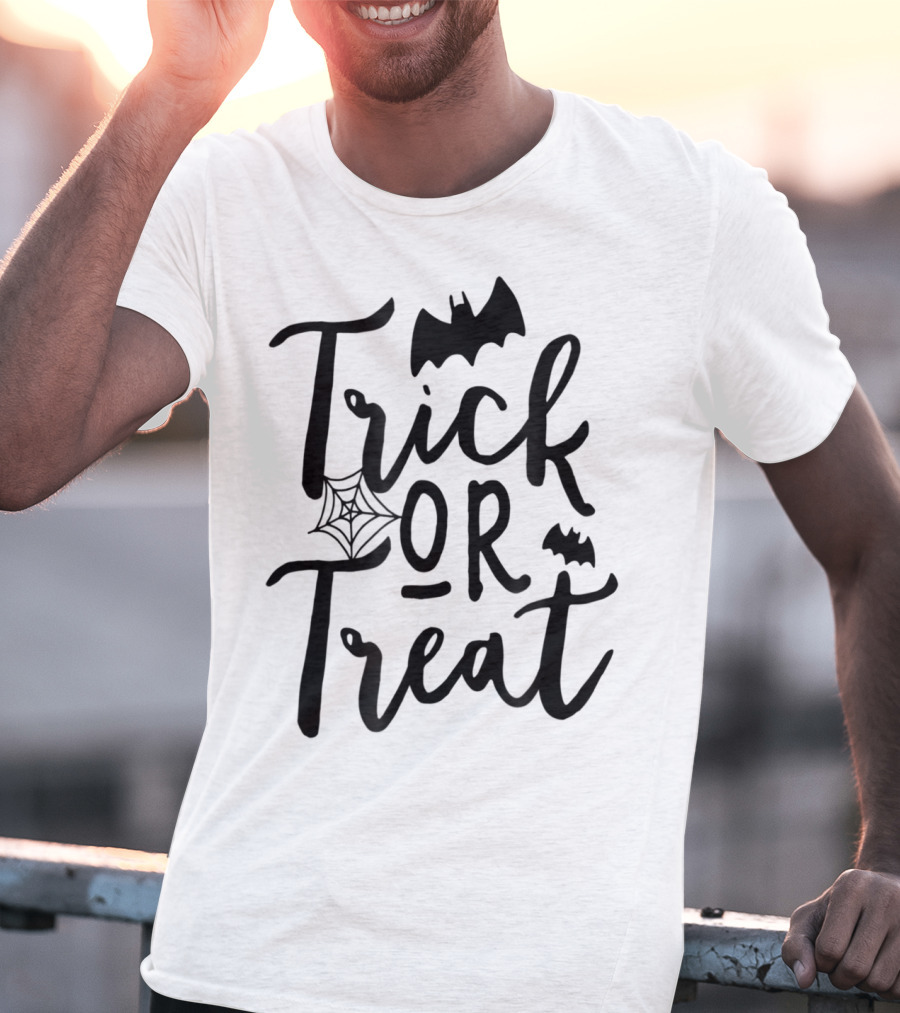 Trick Or Treat Halloween Kids Dad Teacher Mom Wife4 Spooky Bat And Cobweb T-Shirt