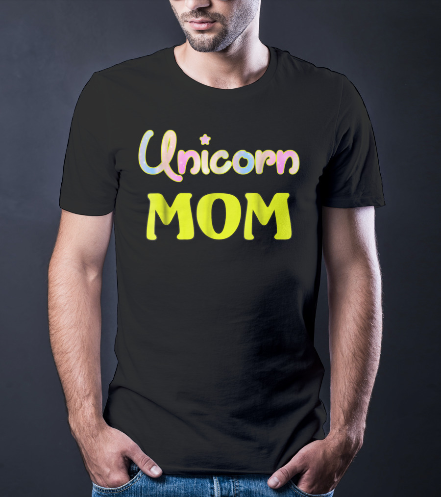 Unicorn Mom Magic Star Pastel Neon Lettering T-Shirt