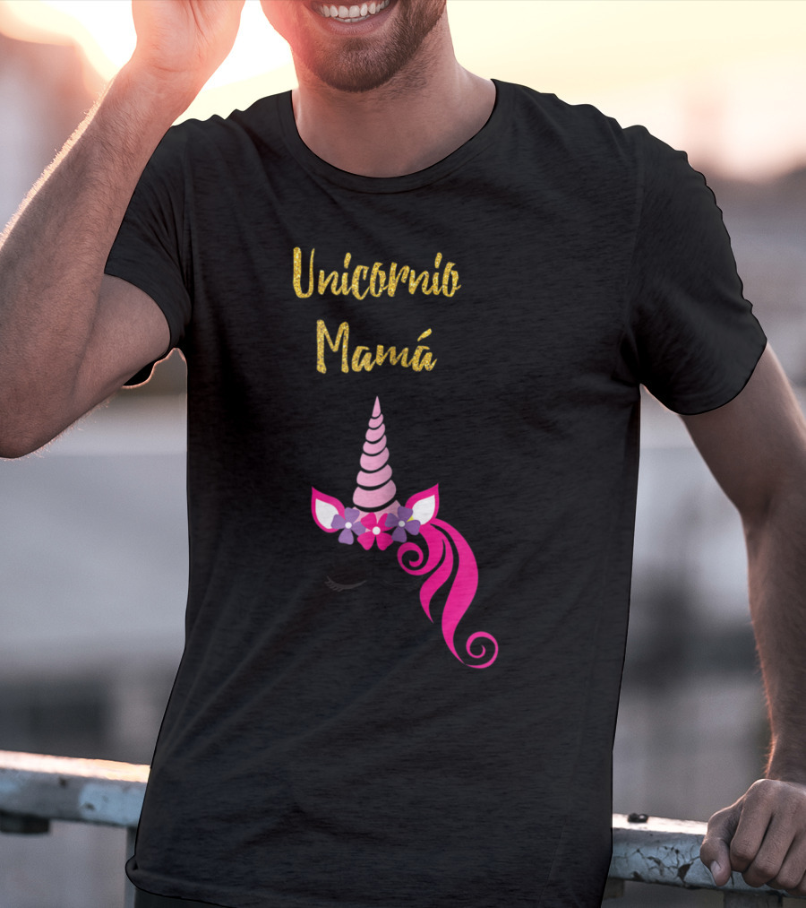 Unicornio Mamá Spanish Unicornio Mom With Pink Horn And Flowers T-Shirt