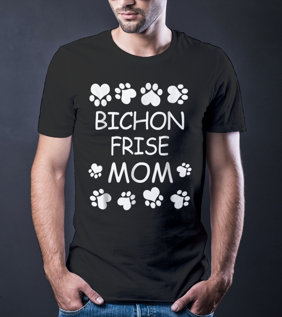 Bichon Frise Mom Paw Prints Hearts Christmas Birthday T-Shirt