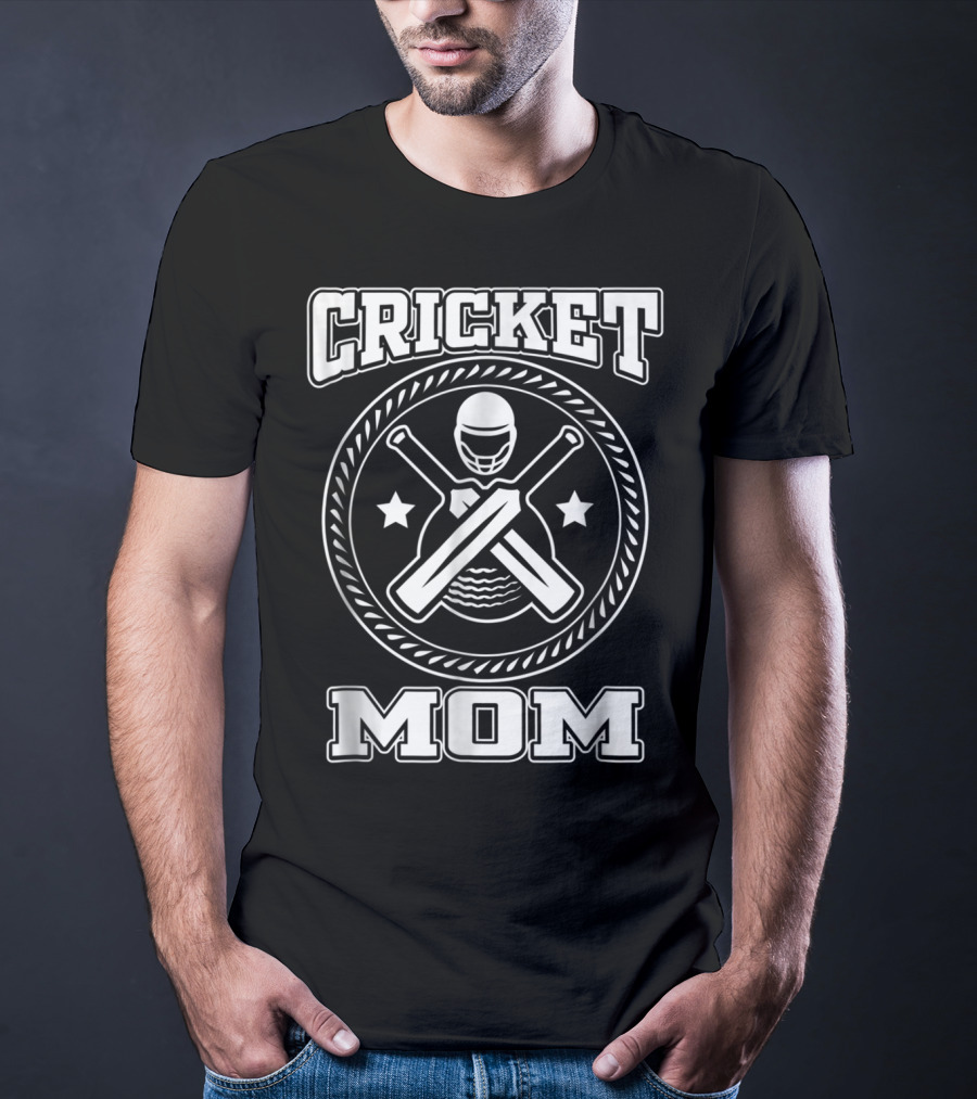 Cricket Mom Bat Ball Team Helmet Stars Field T-Shirt