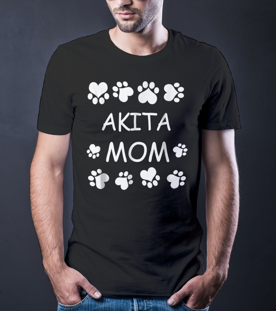 Akita Mom Paw Prints Hearts Christmas Birthday T-Shirt