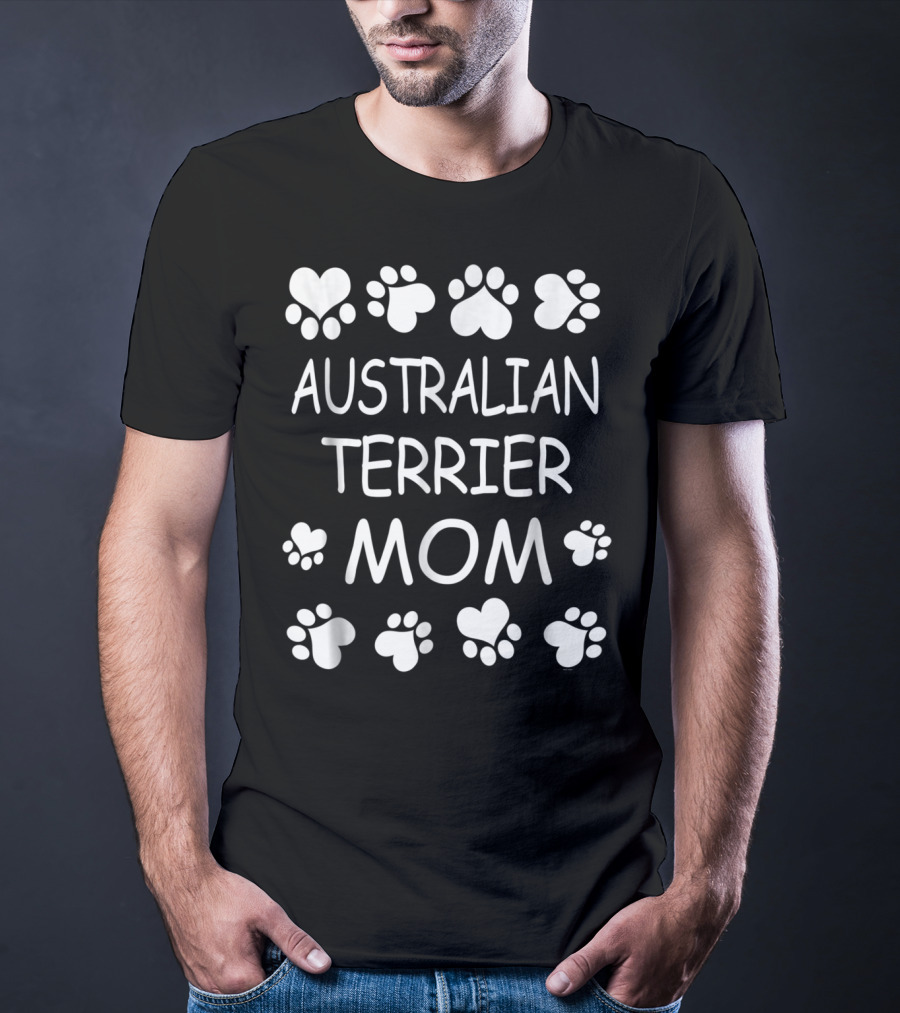 Australian Terrier Mom Paw Print Hearts T-Shirt