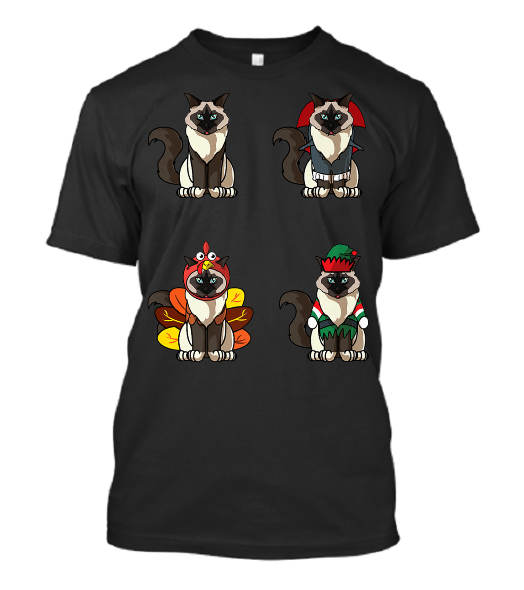 Birman Cat Dracula Turkey Elf Halloween Thanksgiving Christmas T-Shirt