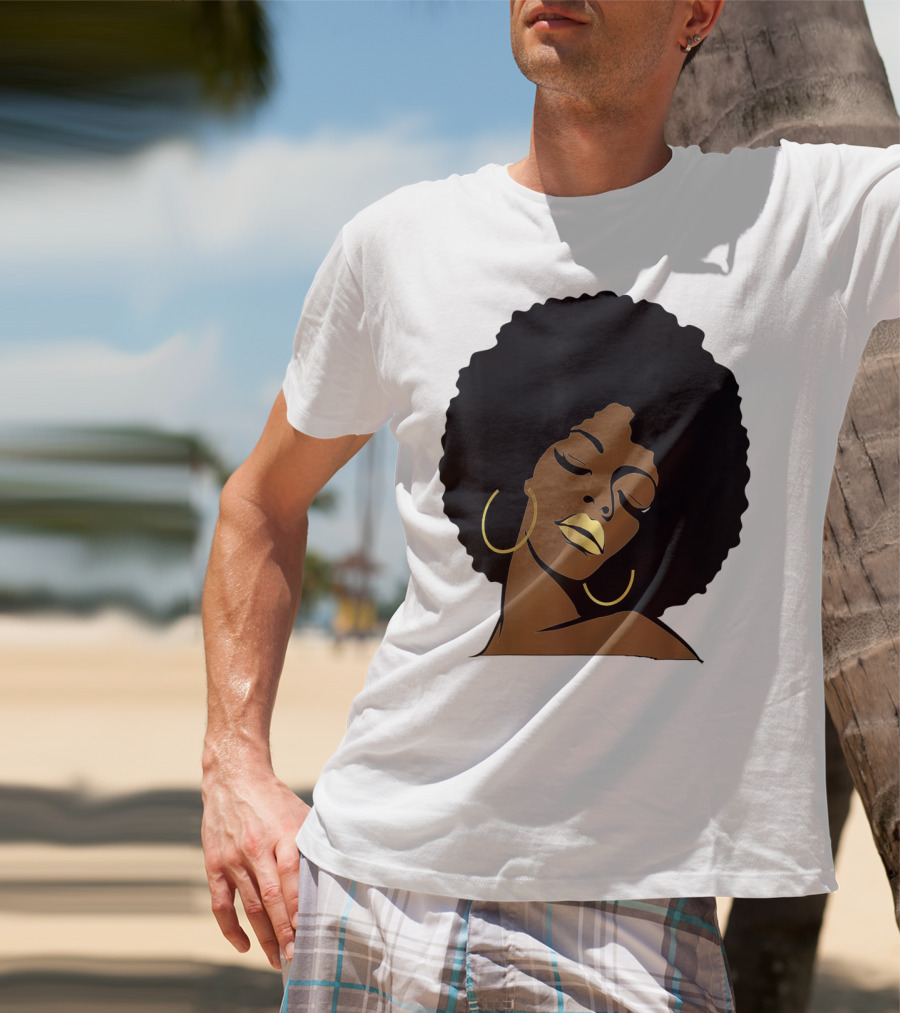 Black Girl Magic Afro Diva Gold Lips Melanin Mom Wife37 Bold Gold Accents T-Shirt