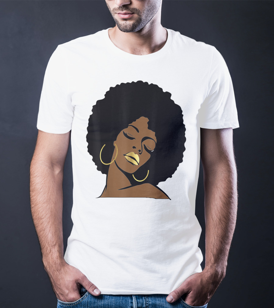 Black Girl Magic Afro Diva Gold Lips Melanin Mom Wife37 Bold Gold Accents T-Shirt