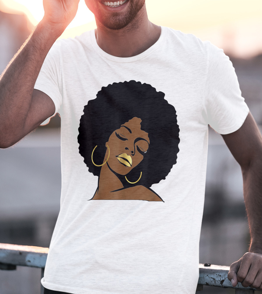 Black Girl Magic Afro Diva Gold Lips Melanin Mom Wife37 Bold Gold Accents T-Shirt