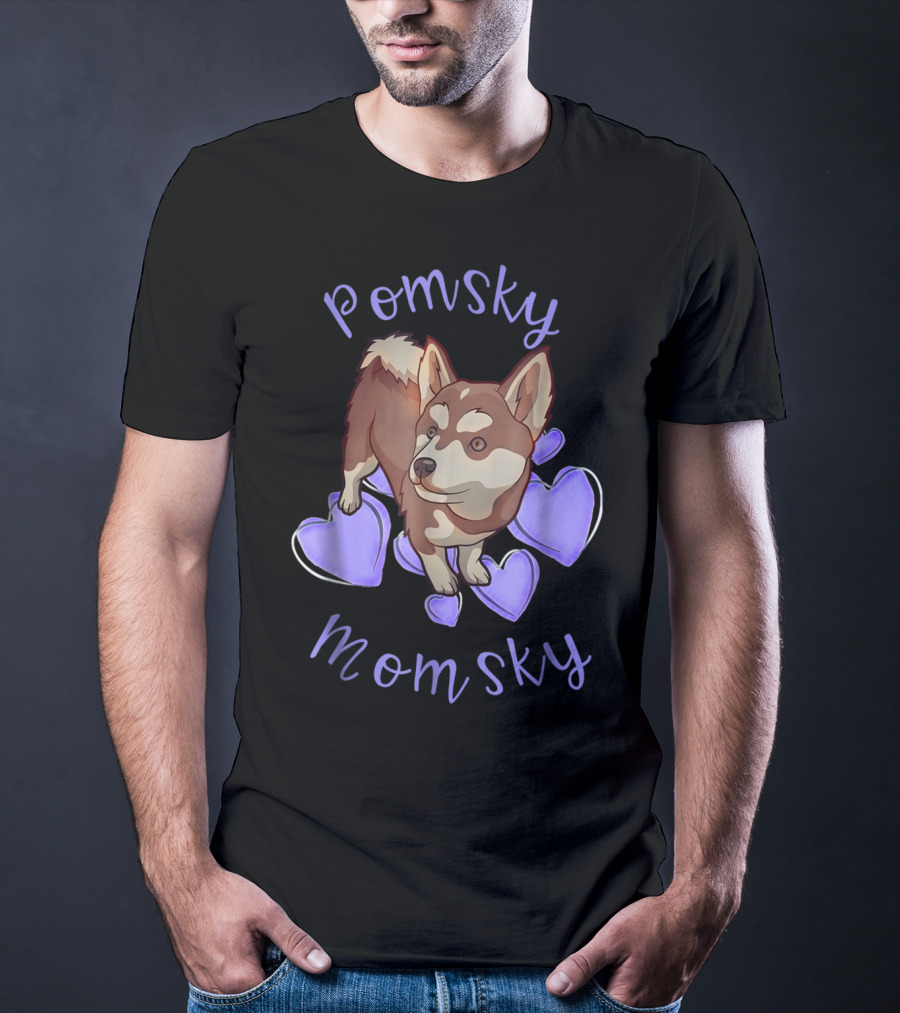 Pomsky Momsky Cute Pomsky With Purple Hearts T-Shirt