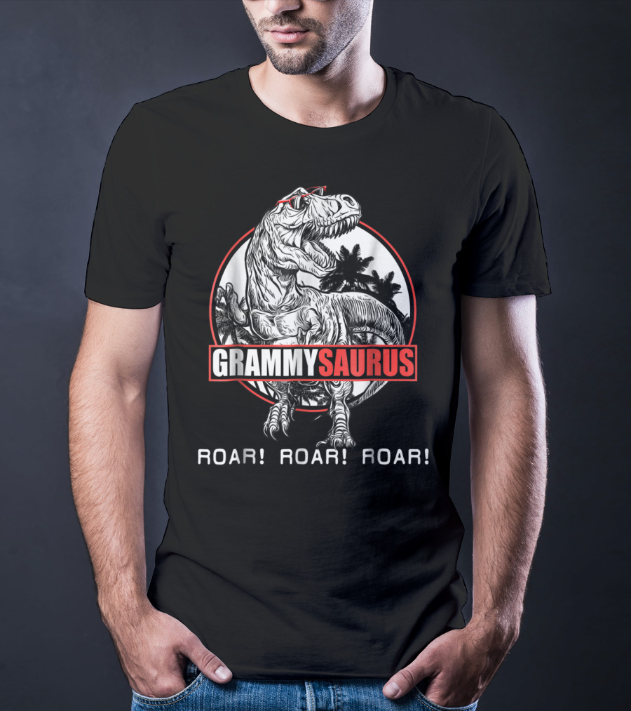 Grammysaurus Roar Roar Roar Rex Dinosaur Palm Trees Red Glasses T-Shirt