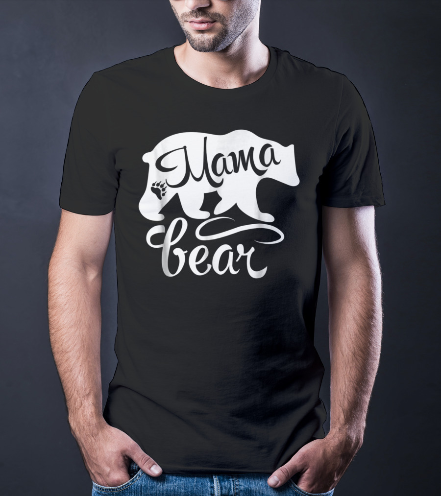 Mama Bear Big Strong Mom Power Superwoman Mommy Bear Silhouette With Paw Prints T-Shirt