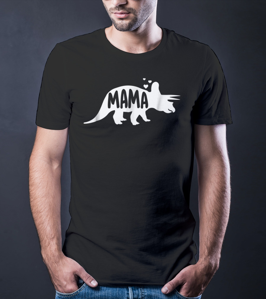 Mama Dinosaur Triceratops With Hearts T-Shirt