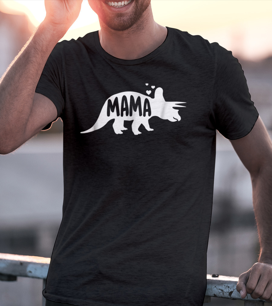 Mama Dinosaur Triceratops With Hearts T-Shirt