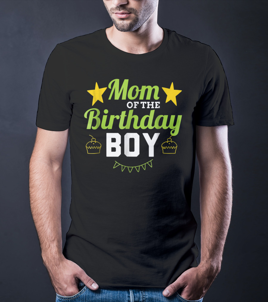 Mom Of The Birthday Boy Stars Cupcakes Party T-Shirt