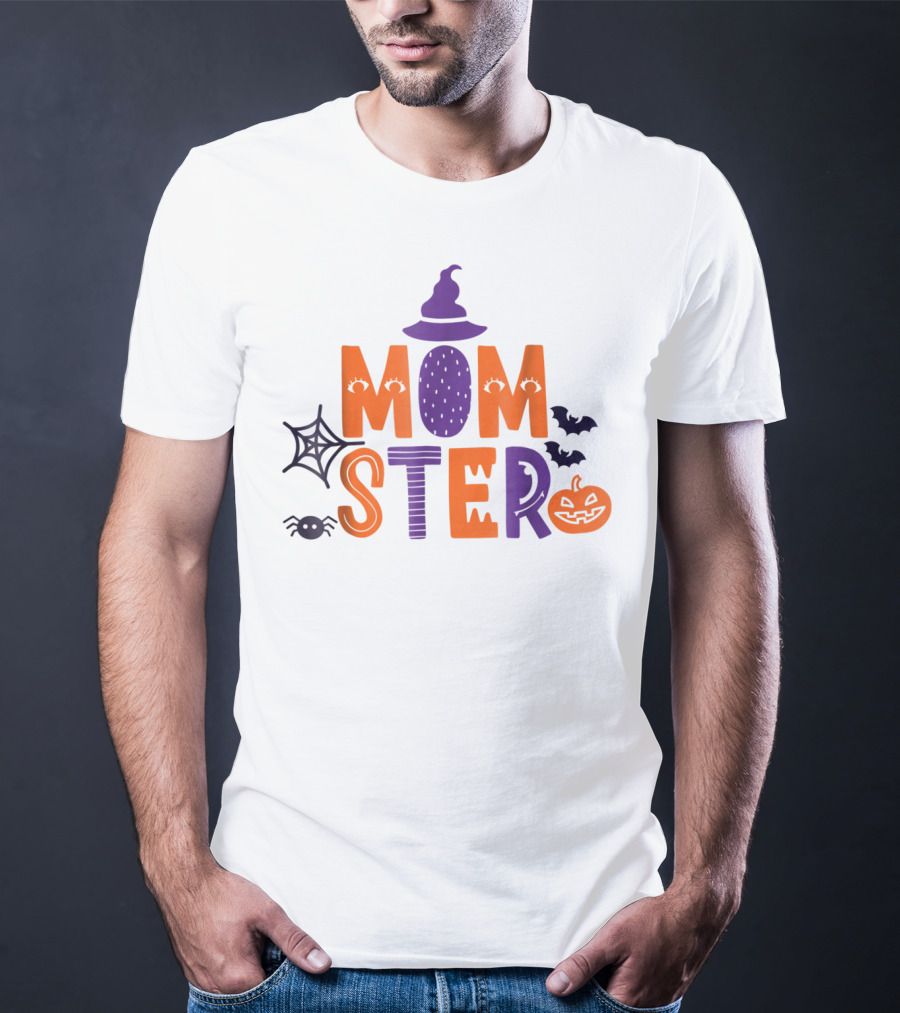 Momster Halloween Witch Hat Spider Web Bat Pumpkin 90 T-Shirt