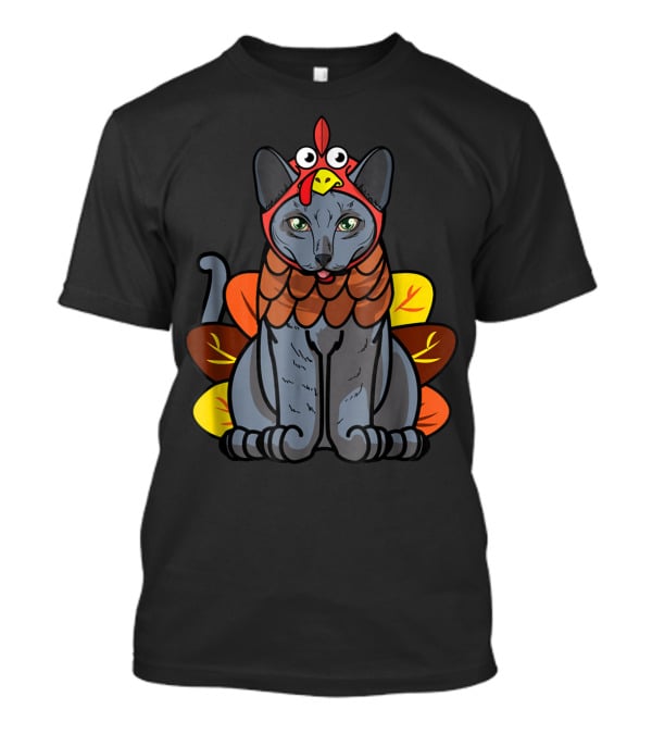 Thanksgiving Greetings Blue Cat Mom Owner With Turkey Costume T-Shirt