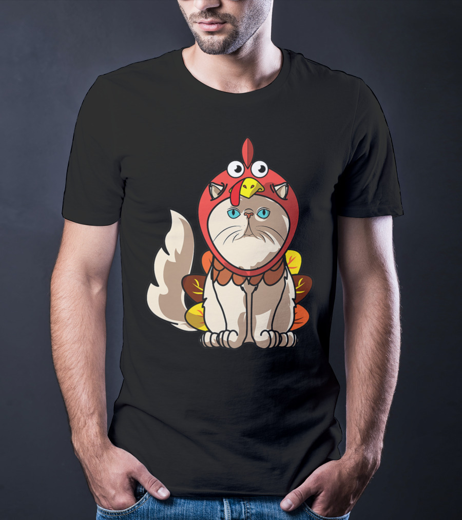 Thanksgiving Persian Mom Cat In Turkey Costume Greetings T-Shirt