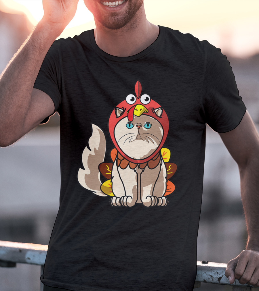 Thanksgiving Persian Mom Cat In Turkey Costume Greetings T-Shirt