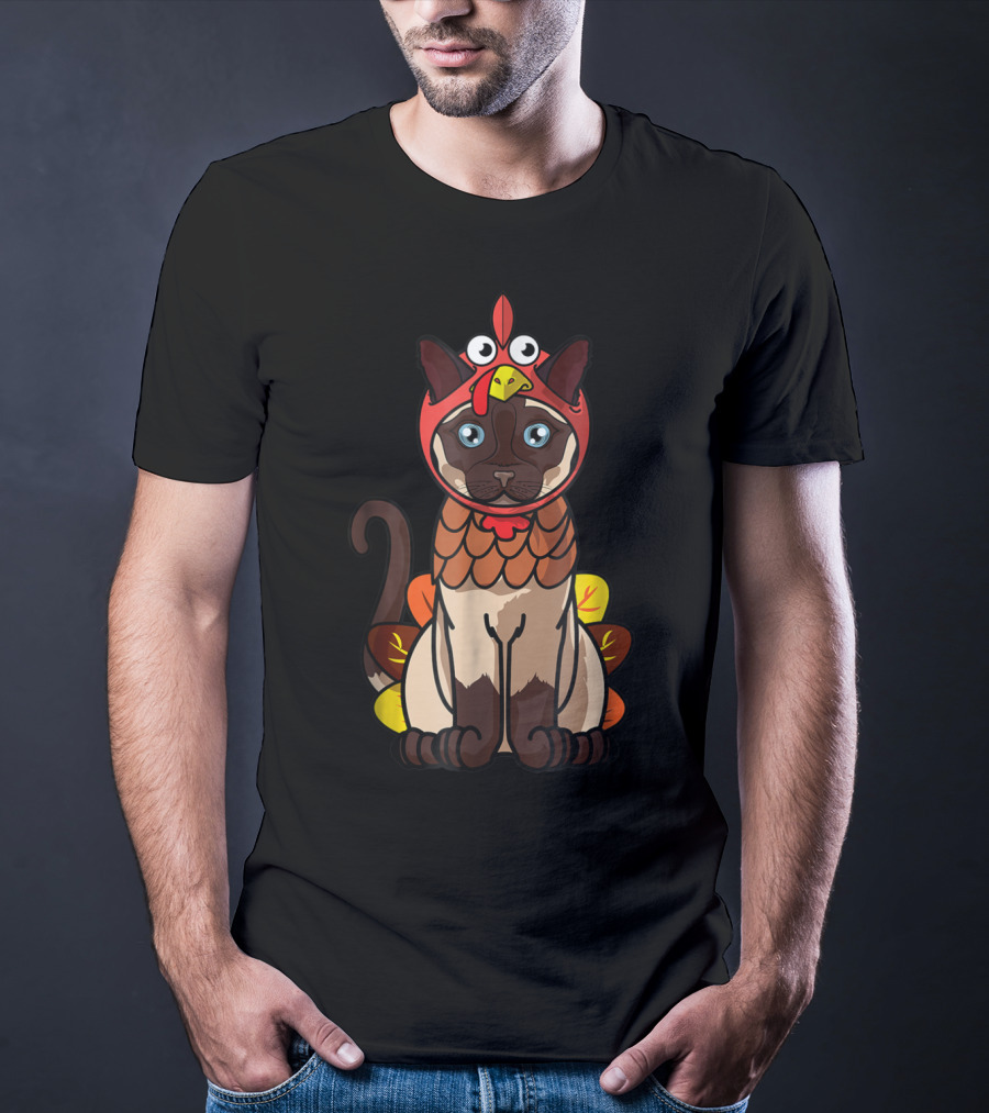 Thanksgiving Siamese Cat Mom Owner In Turkey Costume Greetings T-Shirt