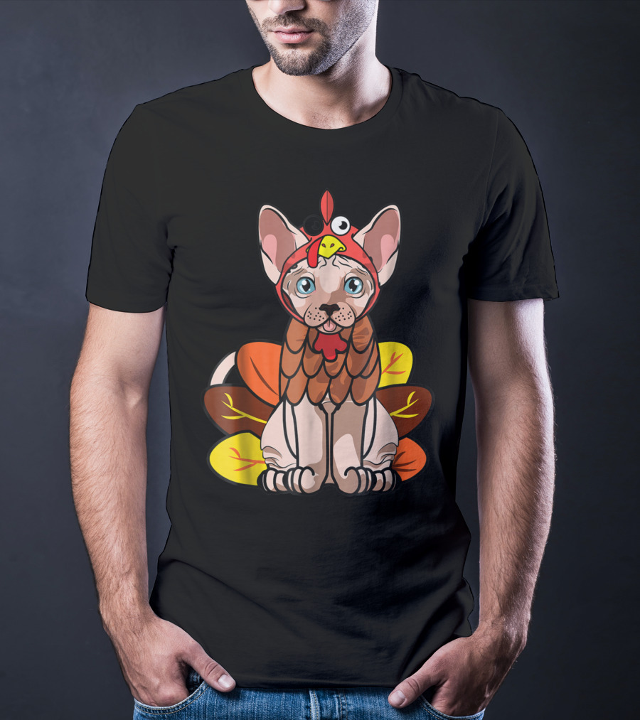 Thanksgiving Turkey Costume Sphynx Cat For Cat Mom Owner T-Shirt