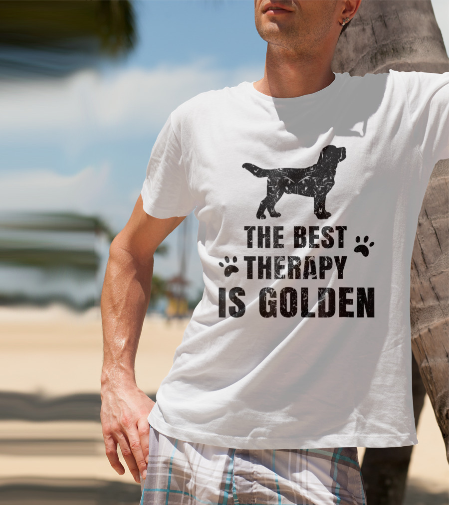 The Best Therapy Is Golden With Dog Paw Prints T-Shirt