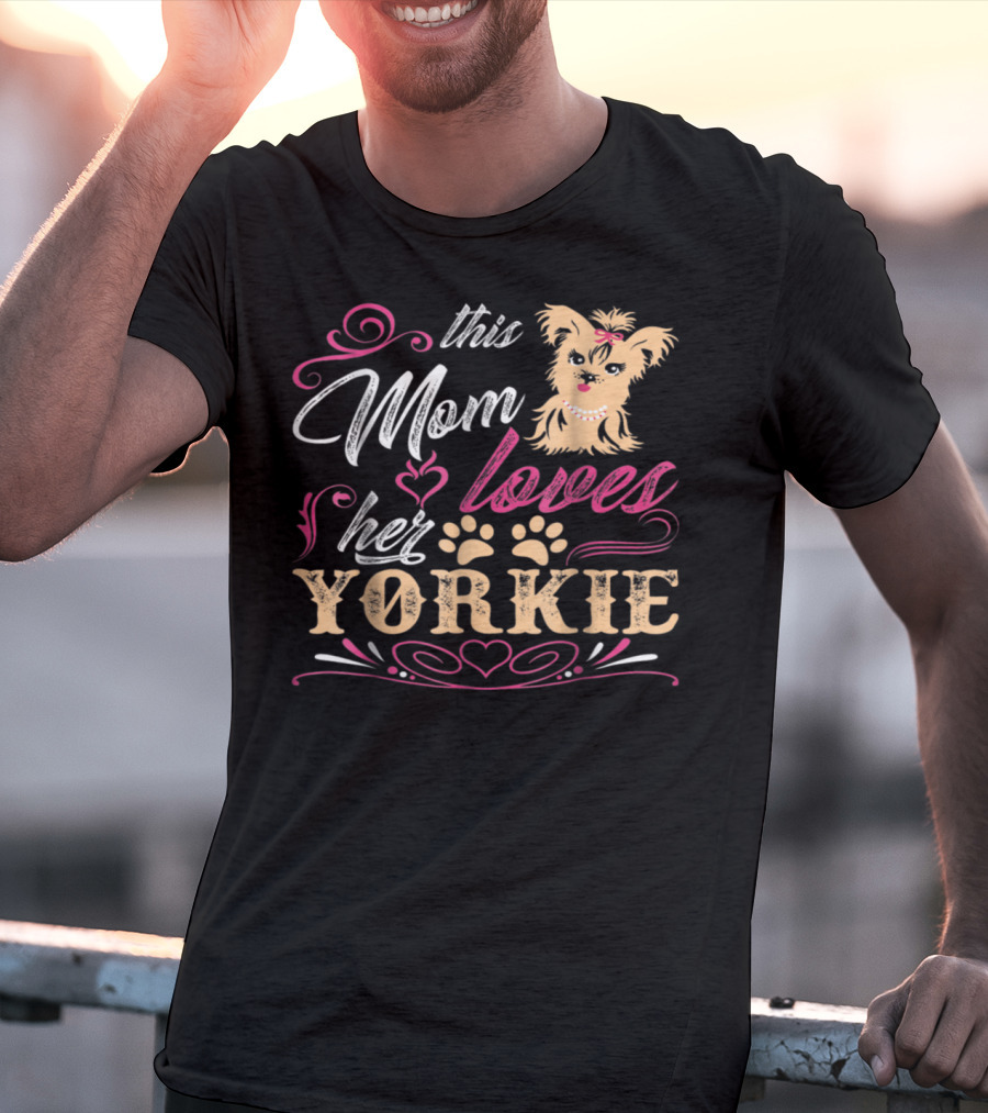 This Mom Loves Her Yorkie With Paw Prints And Heart Elements T-Shirt
