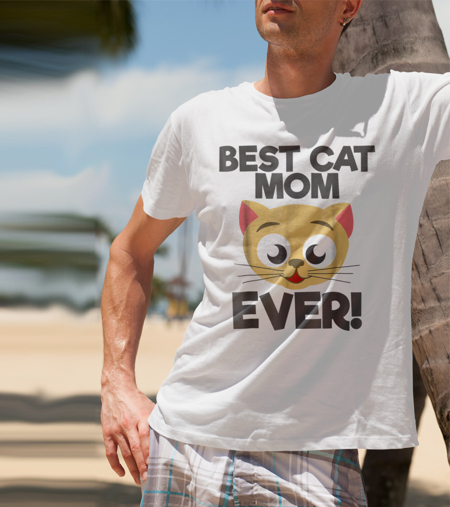 Best Cat Mom Ever Cute Cartoon Cat Face T-Shirt