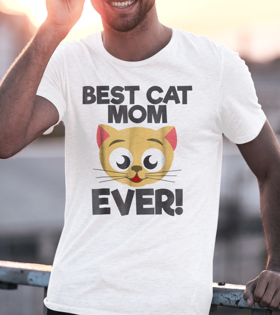 Best Cat Mom Ever Cute Cartoon Cat Face T-Shirt