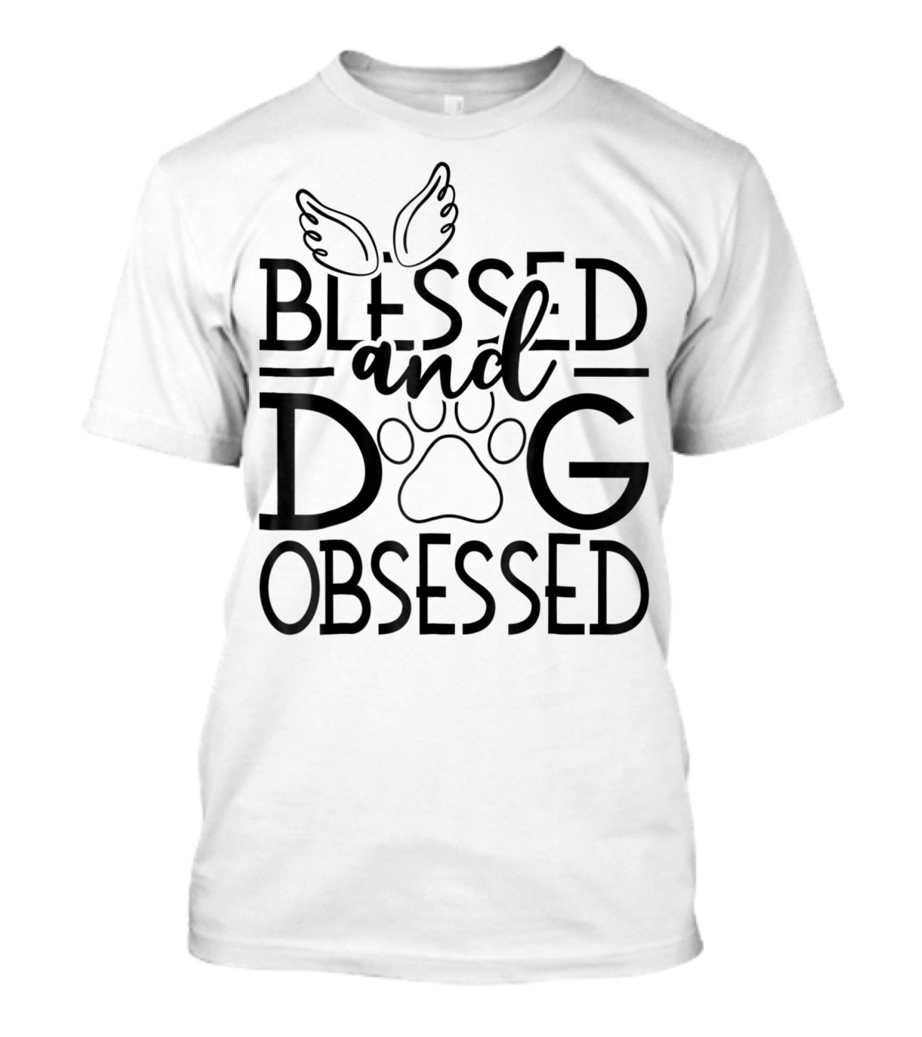 Blessed And Dog Obsessed Angel Wings And Paw Prints T-Shirt