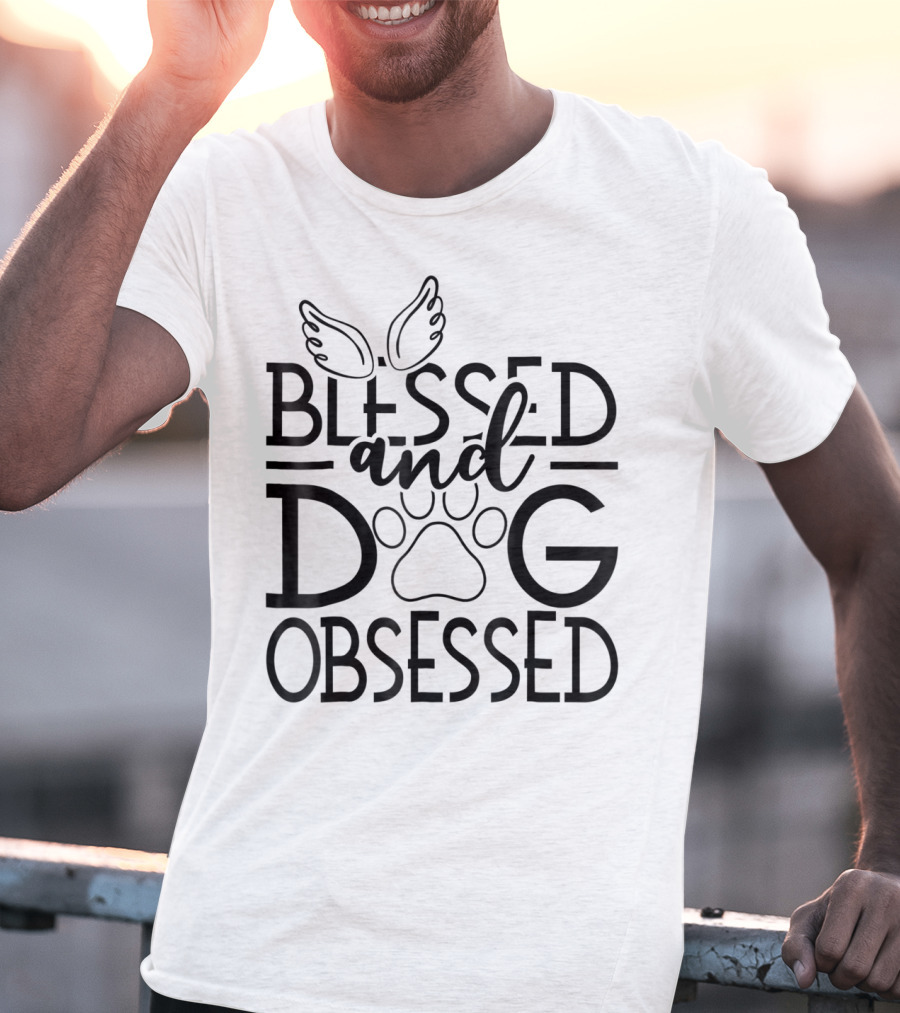 Blessed And Dog Obsessed Angel Wings And Paw Prints T-Shirt