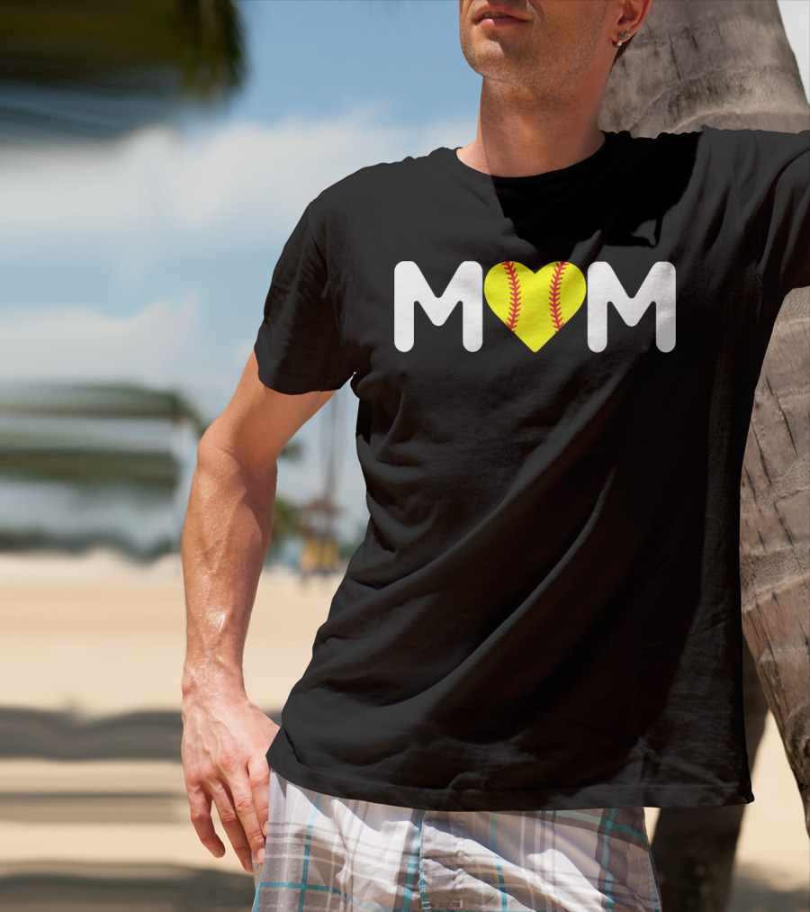 MOM Heart Baseball Stitch Love T-Shirt