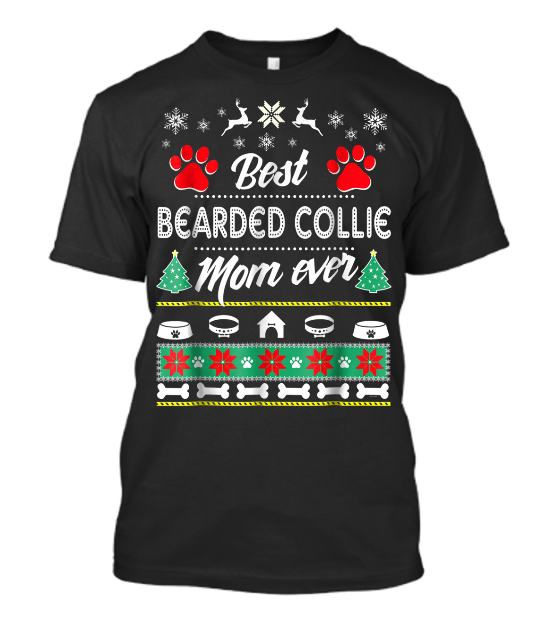 Best Bearded Collie Mom Ever Snowflake Reindeer Paw Print Christmas T-Shirt