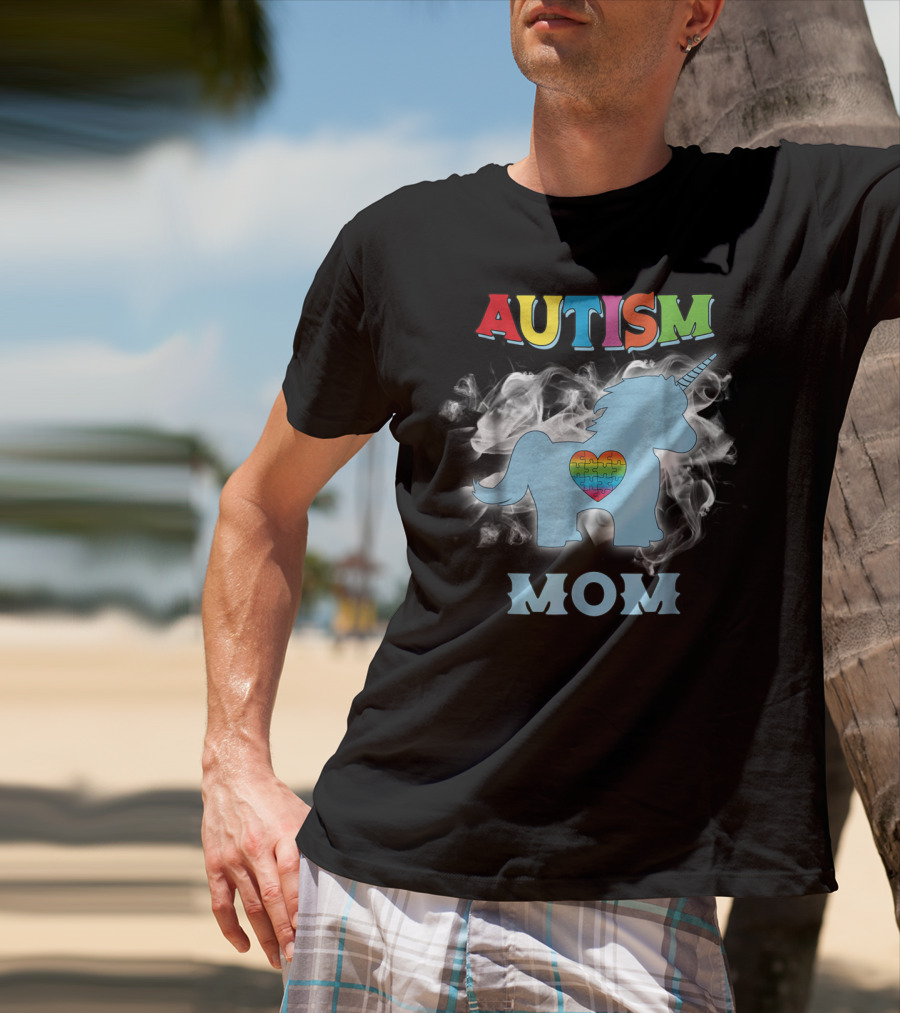 Autism Mom Unicorn With Heart Puzzle Autism Awareness Rainbow63 T-Shirt