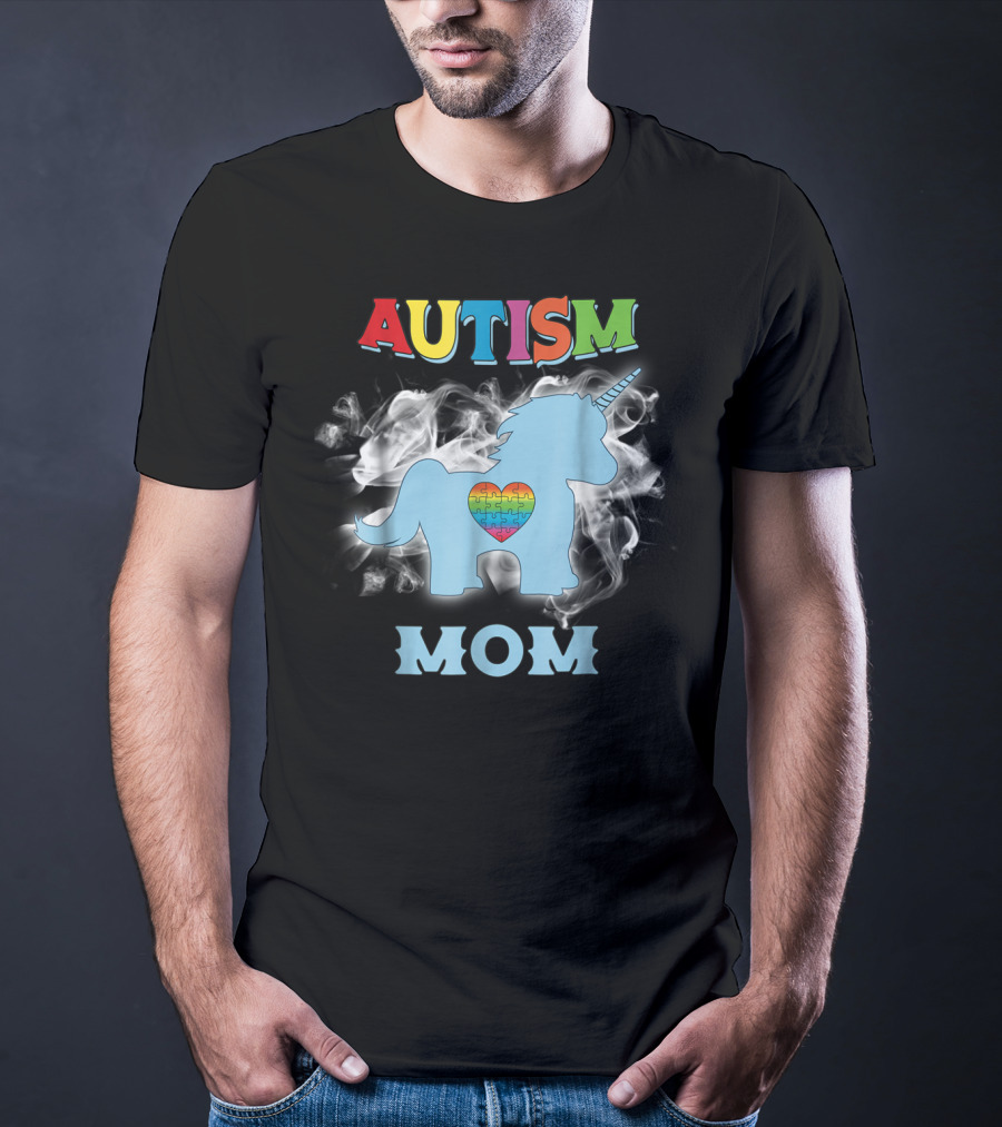 Autism Mom Unicorn With Heart Puzzle Autism Awareness Rainbow63 T-Shirt