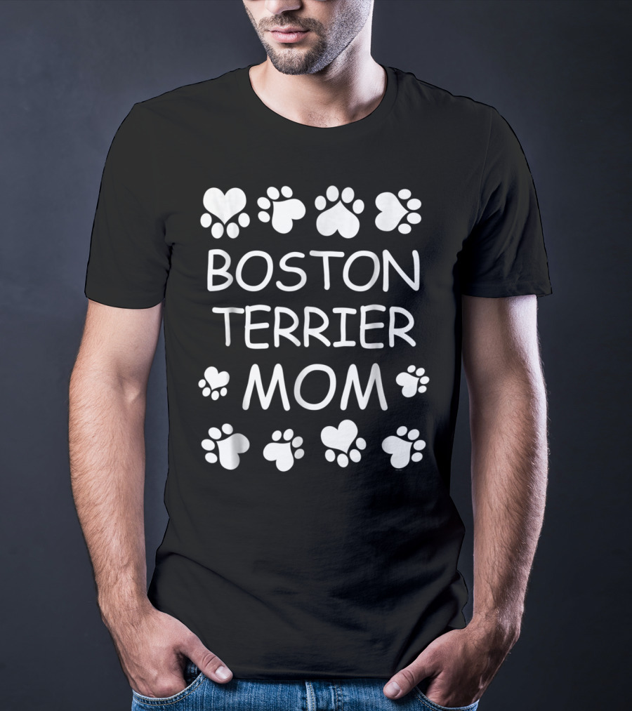 Boston Terrier Mom Paw Heart Lovers For Christmas Birthday T-Shirt